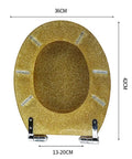 Slick Silver Glitter Toilet Seat For Oval And Elongated Bowls Featuring Heavy Duty Soft Close Lids And Non Slip Grip Bolts For A Quiet Smooth Bathroom Upgrade, 36CM x 42CM dimensions.