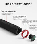 Premium Foam Lock On Bike Grips For Mountain Biking And More shown disassembled with components labeled, including high density sponge.