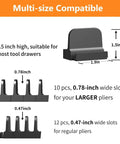 Diagram showing Modular Plier Organizer For Toolbox And Drawer Storage Flexible Pliers Holders with multi-size slot dimensions.