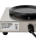 Professional Stainless Steel Coffee Warmer Plate, 80W Electric Mug Heater For Desk And Home with black round pad on top.