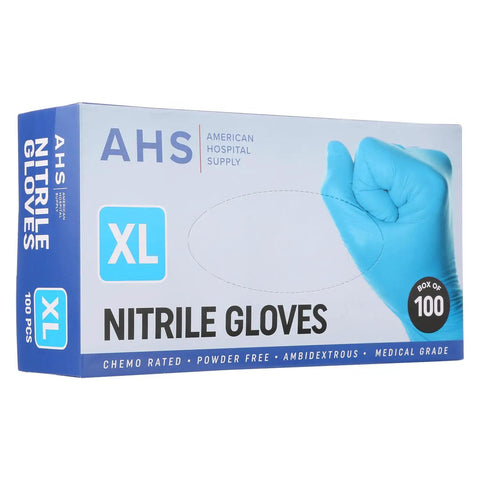 Heavy Duty Chemo Rated Nitrile Exam Gloves In X Large Fit With 1000 Powder Free Count For Medical Grade Security and Chemical Resistance That Powers Through Daily Clinical Or Warehouse Tasks Without Breaking A Sweat box with blue gloves.