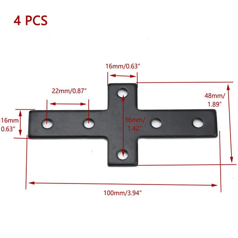 Beefy Cross Mending Plate Set Heavy Duty 2mm Carbon Steel Repair Brackets For Wood Furniture And Outdoor Structures Black Reinforcement Plates With Screws 3.94 X 1.89 X 0.63 Inches