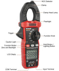 Rugged Digital Clamp Meter And Multimeter With TRMS 6000 Counts Auto Ranging showing various parts and labels