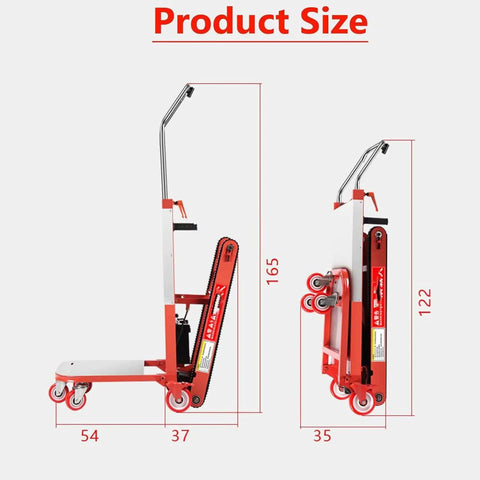 Product size dimensions of Heavy Duty Electric Stair Climber Hand Truck With 300 Kg Load Capacity And Silent Crawler Design.