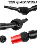 Beefed Up RC Upgrade Parts Kit for Mini Rally VXL Ford RS200 and Mini Slash 4x4, steel CVD drive shafts with black and red components.