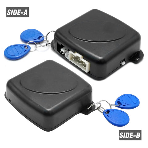 12V Car Alarm System With RFID Keyless Entry And Push Start Button Kit Engine Start Stop Ignition Switch components, side view