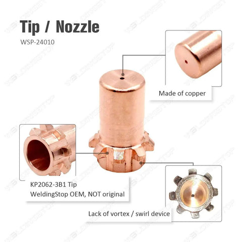 Copper KP2062-3B1 tip from All In One Plasma Cutting Electrodes Nozzle Tips And Drag Shield Kit For Pro-Cut 55 And 80 Torch