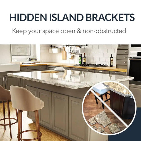 Beefy Hidden Island Countertop Support Bracket For Granite Kitchens Heavy Duty Steel Mounts shown under kitchen island