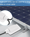 Solar Cable Entry Gland Single Port Waterproof ABS IP68 Duct 3-12mm 2 Pack for RVs, Boats, with solar panel wiring and mounting.