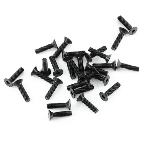 Heavy Duty M3 Hex Socket Screws And Nuts Kit In Alloy Steel, 250Pcs, Includes 150 Screws And 100 Nuts In 6 Lengths M3x6 8 10 12 16 20mm, Perfect For 3D Printing, Woodworking, Sheet Metal And Home Repairs, Flat Head. Black alloy steel M3 flat head hex socket screws shown on white