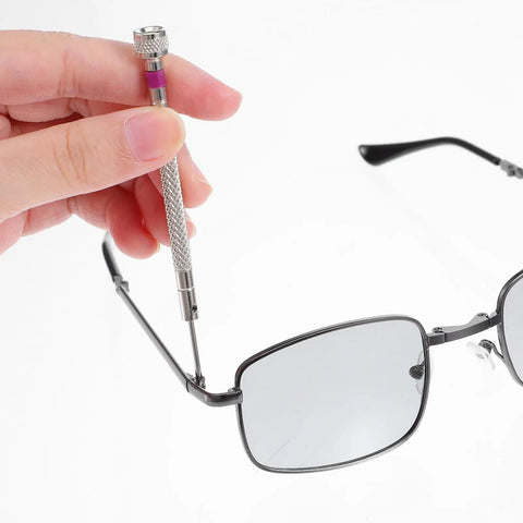 Using All-In-One 500-Piece Micro Screw Repair Kit With Tweezers For Glasses, Watches, Laptops And SSDs on eyewear hinge