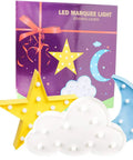 Three Piece 3D Moon Cloud Star LED Night Light Set for Kids and Adults, Decorative Room Accent Lighting in package