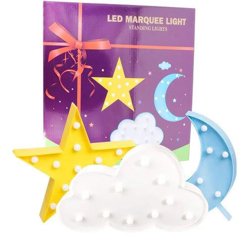 Three Piece 3D Moon Cloud Star LED Night Light Set for Kids and Adults, Decorative Room Accent Lighting in package
