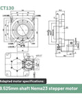 Top Tier CNC Electric Rotary Table With Hollow Core Slick 360 Degree Rotation Hella Stable Workholding Platform built tough, technical drawing.