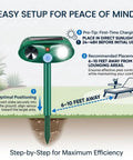 Ultrasonic Deer Repellent For Plants 4 Pack With Solar Power And Motion Sensor Strobe Light Outdoor Animal Deterrent Keeps Deer Rabbits Cats Raccoons And Squirrels Out Of Your Yard And Garden, green solar stake, installation guide