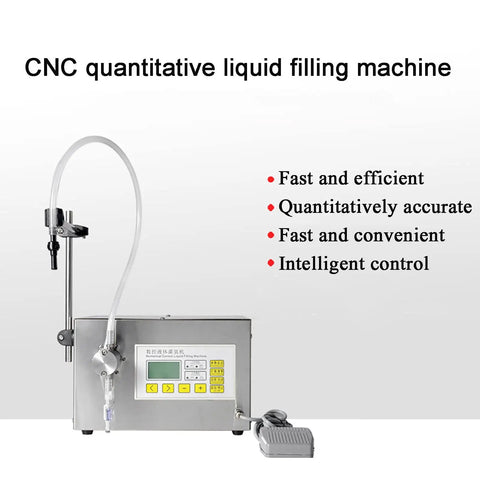 Semi Automatic Liquid Filling Machine With Stainless Steel Peristaltic Pump And Digital LCD Screen For Bottles Beer Wine Vinegar Milk Perfume Featuring Built Like A Tank Design And Smooth Foot Switch Zero Guesswork, showcasing LCD control panel and foot switch.