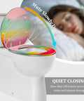Round Resin Toilet Seat for Bathroom with quiet close feature, vibrant colors, fits standard toilets, 14.5" x 16.5".