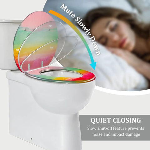 Round Resin Toilet Seat for Bathroom with quiet close feature, vibrant colors, fits standard toilets, 14.5" x 16.5".