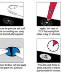 Instructional steps for using Ride Ready Bicycle Tube Patch Kit For Any Tire Inner Tube Or Tubeless Flat on puncture repair.