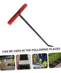 Rock Solid T Shaped Manhole Cover Lifter Hook Forged From Reinforced Steel Rod with T handle, used in urban settings.