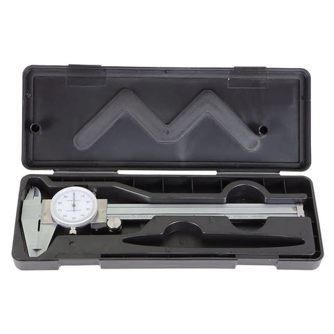 Pro Grade Stainless Steel Six Inch Dial Caliper Dead On Zero Calibration For Internal External And Depth Measurements Heavy Duty Machining Hand Tool With Rugged Carrying Case