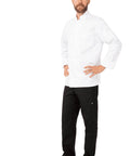 Le Mans Chef Coat for Men White Large with Easy Movement Fit Flexible Chest and Sleeve Cut Durable Polyester Cotton Blend Reinforced Seams