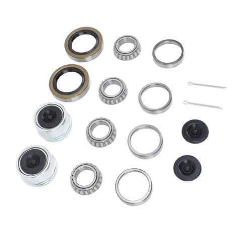 Beefed Up Boat Trailer Axle Hub Wheel Bearing Kit With Grease Seals And 1.98 Inch Dust Caps For 1 1/16 Inch Axles 2000 To 2200 Lbs Includes Bearings L44649 Races L44610 Rubber components spread out