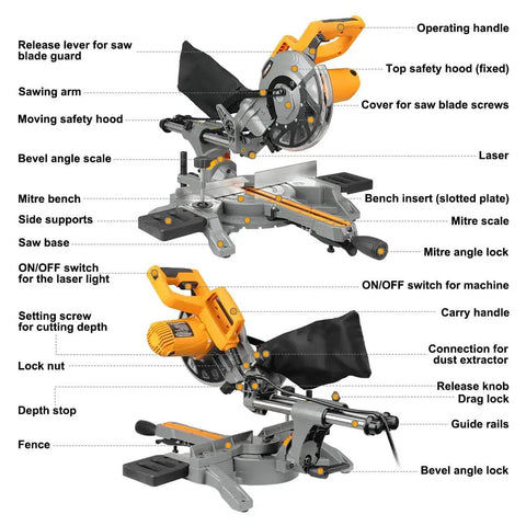 Eight And A Quarter Inch Sliding Miter Saw With Laser Guide For Wood And Metal Cuts, Twelve Point Five Amp Bevel Sliding Chop Saw