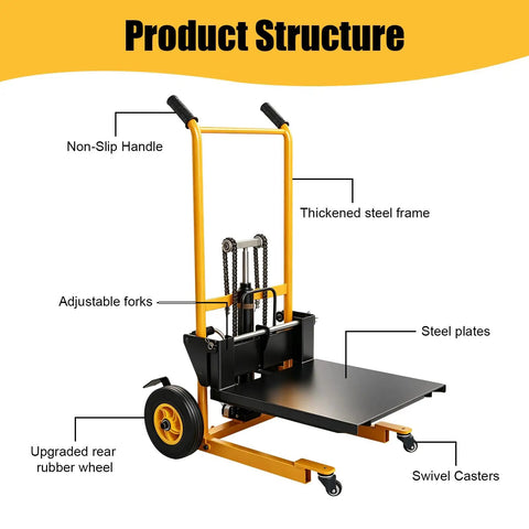 Heavy Duty Foldable Hydraulic Material Lift Stacker 450 Lb Portable Pallet Truck With Swivel Casters Adjustable Forks Warehouse Cart Built Legit To Handle Massive Loads Zero Sweat Everyday
