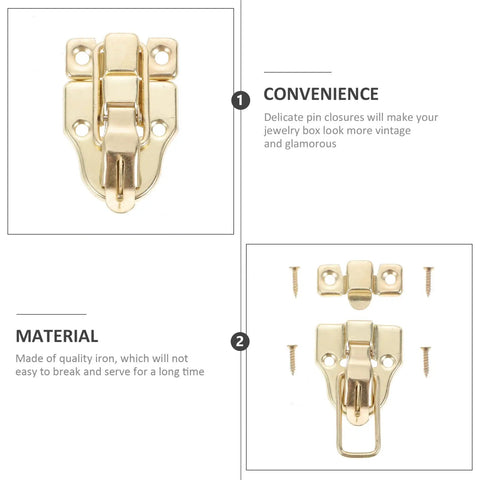 Retro Cabinet Duckbilled Toggle Hasp And Antique Padlock Kit For Small Jewelry Boxes In Golden Finish with screws