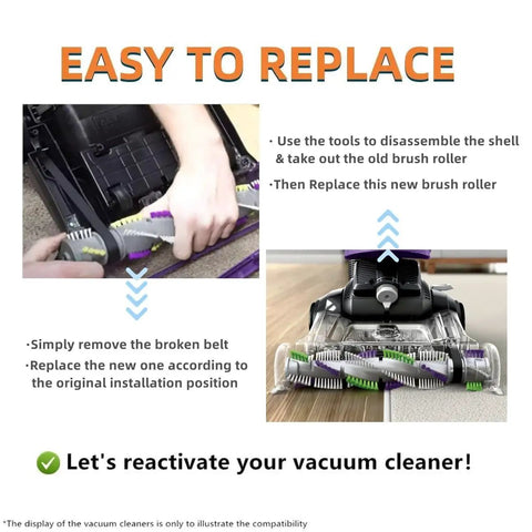 Brush Roll Belt Replacement Kit For Bissell PowerLifter And CleanView Swivel Rewind Pet Vacuums Fits 2252, 2253, 2254 with brush roller installed