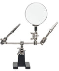 Hands Free Magnifier Station With 2.5X Glass Lens Dual Adjustable Alligator Clips On 4 Way Swivels Heavy Base For Soldering Crafting