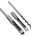 Pro Grade Three Piece Woodworking Square Hole Drill Bit Set With Mortising Chisels And Countersink Bits, High Carbon Steel, shown
