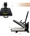 15x15 Inch Digital Sublimation Heat Press Machine Industrial Grade T Shirt Printer 1400W with dimensions shown.