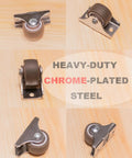 1 Inch Rigid Caster Wheels 4 Pack Non Swivel Single Direction Low Profile Silent TPE Rubber on chrome-plated steel base
