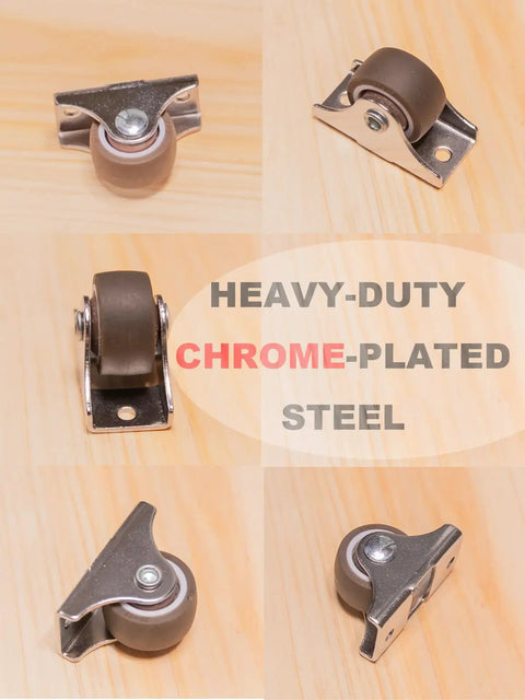 1 Inch Rigid Caster Wheels 4 Pack Non Swivel Single Direction Low Profile Silent TPE Rubber on chrome-plated steel base