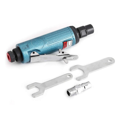 Slick Compact Air Pneumatic Angle Grinder For Fast Cut Through Metal And Rust With No Fuss Handling And Smooth Quiet Grinding Action For Any Pro Shop Or Garage In Metallic Blue with tools