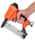 Workhorse Industrial Air Brad Nailer and Pneumatic Straight Nail Gun Built Like a Tank With Solid Cast Steel Body in a person's hand.