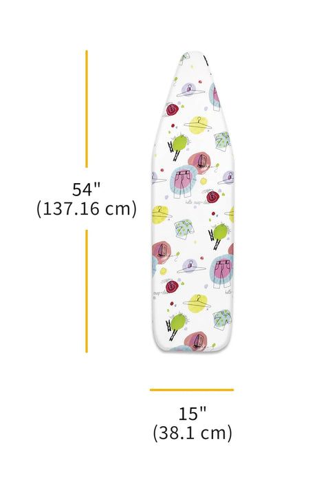 Pad-Elements Ironing Board Cover With Thick Sewn-In Fiber Pad, abstract pattern, size 54x15 inches.