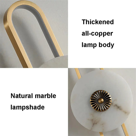 Thickened all-copper lamp body and natural marble lampshade detail, Marble Wall Mount Light With Copper Finish Wabi Sabi Natural Stone Sconce
