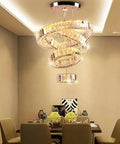 Four Ring Crystal LED Chandelier Pendant Light With Warm White 3000K in modern dining room setting