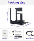 Packing list image for Kickass External Egpu Dock, showing dimensions, user manual, screws, and TB4 cable details.