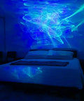 Bedroom illuminated by Ark Lite LED Aurora Projector with Laser Nebula and Galaxy Lighting for Game Rooms Night Light and Mood Lamp