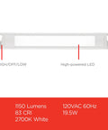 36 Inch Plug-In Linkable Under Cabinet Light Bar With High Low Off Switch, Warm 2700K LED Kitchen Lighting, 1150 Lumens details