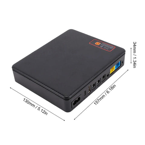 Mini Ups Battery Backup 16000Mah Power Supply For Routers And Modems Us Plug showing top view, compact black design with multiple ports.