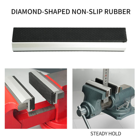 Vise Jaw Protective Covers Set Aluminum Rubber Protectors for Bench Vises on red and blue bench vise