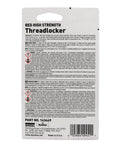 Packaging back of Red High Strength Thread Locker For Nut And Bolt Assemblies, showing instructions and product details, 6ml.