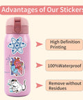 110 Piece Science Stickers Pack For Chemistry Biology Physics Fans With Assorted Fun Vinyl Decals on pink water bottle