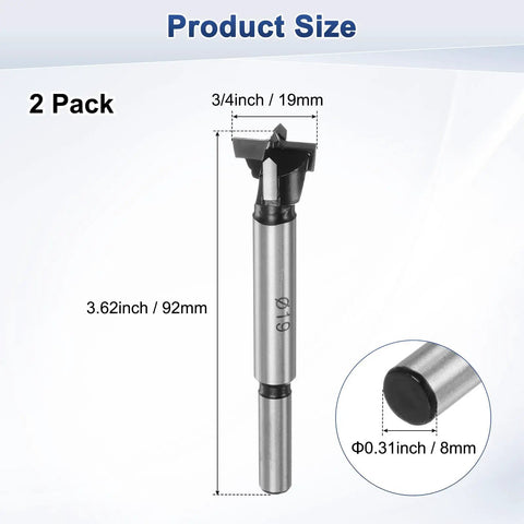 Heavy Duty 2 Pack Forstner Drill Bits Featuring Rock Solid Carbide Tips For Clean Hole Drilling In Hardwood Plywood Mdf And Plastic, 3/4 inch size.