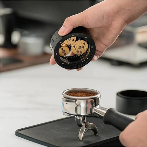 Killer Precision Espresso Coffee Grounds Distributor Needle For Portafilter Puck Prep Tools being used to level ground coffee.